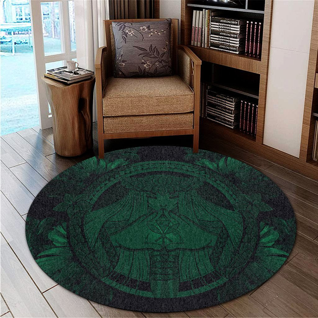 Hawaiian Map Madame Pele Polynesian Round Carpet Green AH - Polynesian Pride