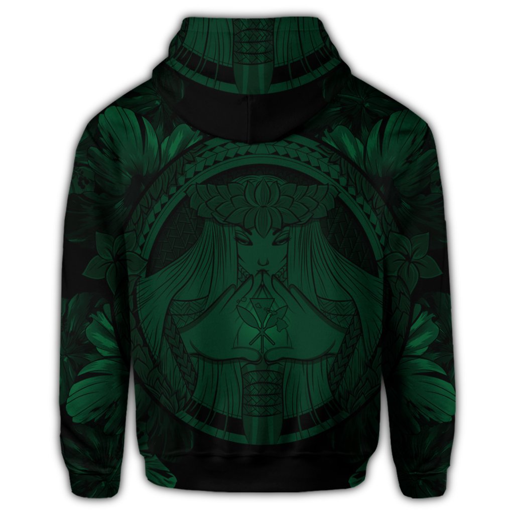 Hawaiian Map Madame Pele Polynesian Zip Hoodie Green - Polynesian Pride
