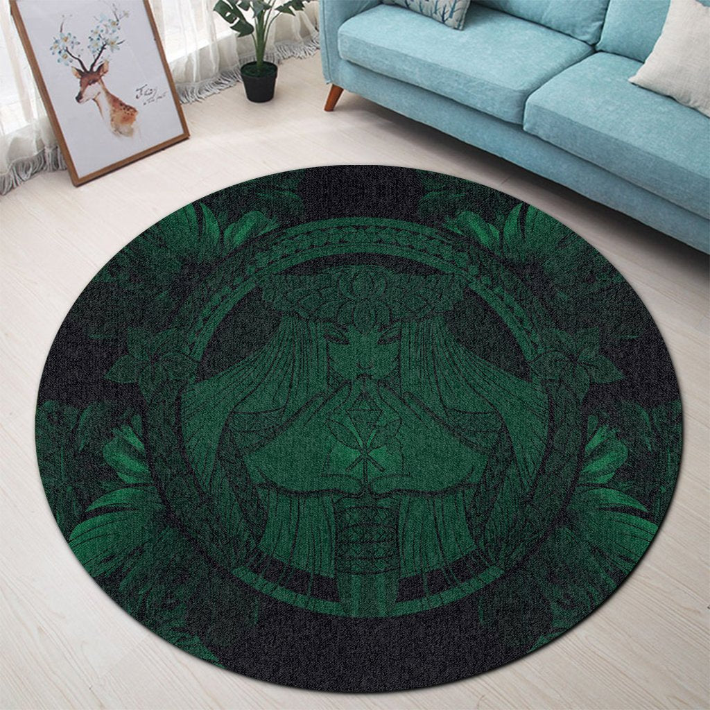 Hawaiian Map Madame Pele Polynesian Round Carpet Green AH - Polynesian Pride