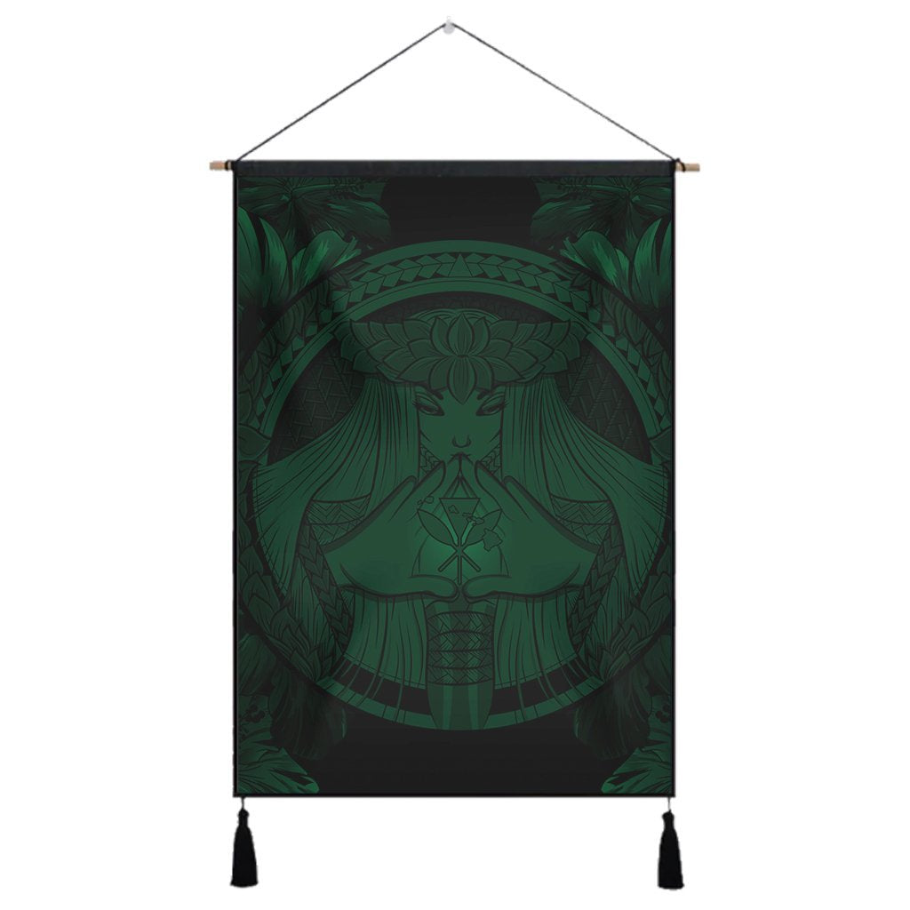 Hawaiian Map Madame Pele Polynesian Hanging Poster Green AH Hanging Poster Cotton And Linen - Polynesian Pride