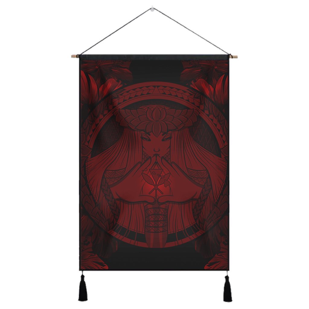 Hawaiian Map Madame Pele Polynesian Hanging Poster Red AH Hanging Poster Cotton And Linen - Polynesian Pride