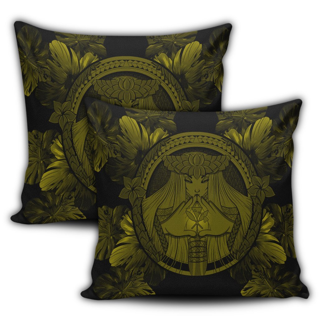 Hawaiian Map Madame Pele Polynesian Pillow Covers Yellow AH - Polynesian Pride