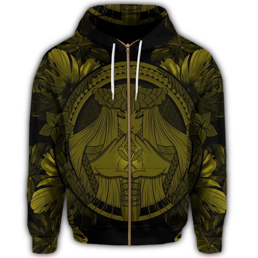 Hawaiian Map Madame Pele Polynesian Zip Hoodie Yellow - Polynesian Pride