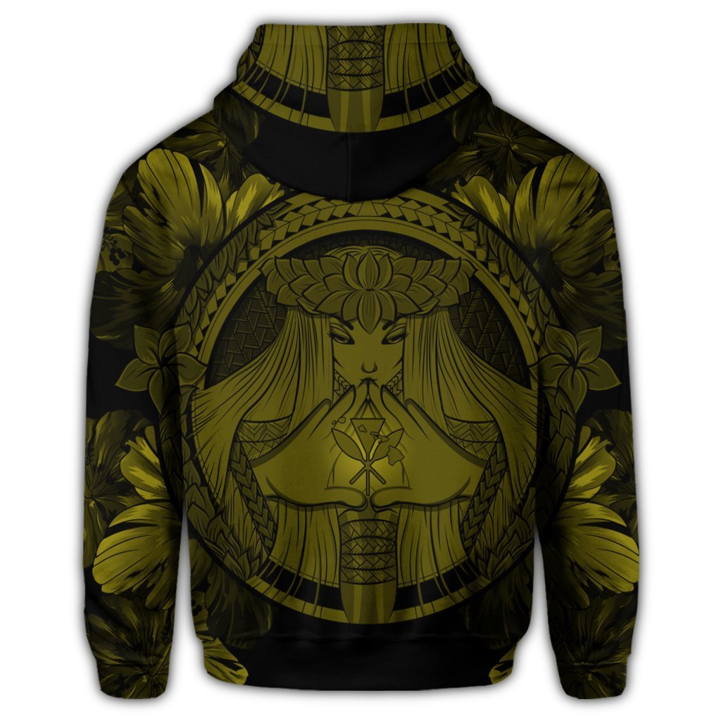 Hawaiian Map Madame Pele Polynesian Zip Hoodie Yellow - Polynesian Pride
