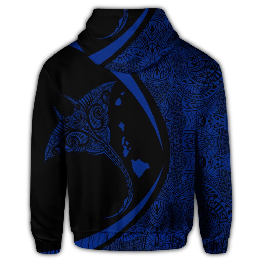 Hawaiian Map Manta Ray Blue Polynesian Zip Hoodie - Polynesian Pride