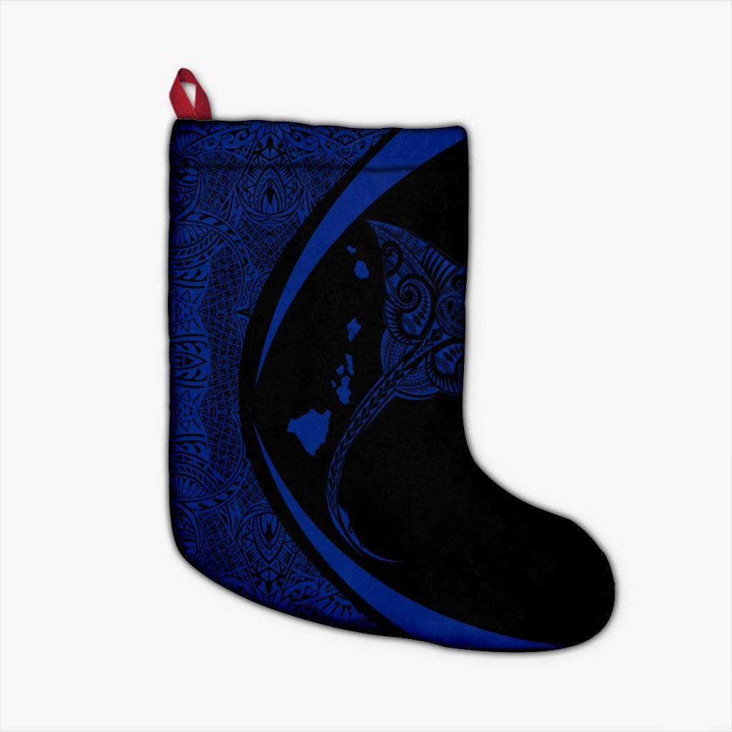 Hawaiian Map Manta Ray Blue Polynesian Christmas Stocking - AH Christmas Stocking 26 X 42 cm Black - Polynesian Pride