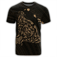 Hawaiian Map Manta Ray Gold Polynesian T Shirt - Polynesian Pride