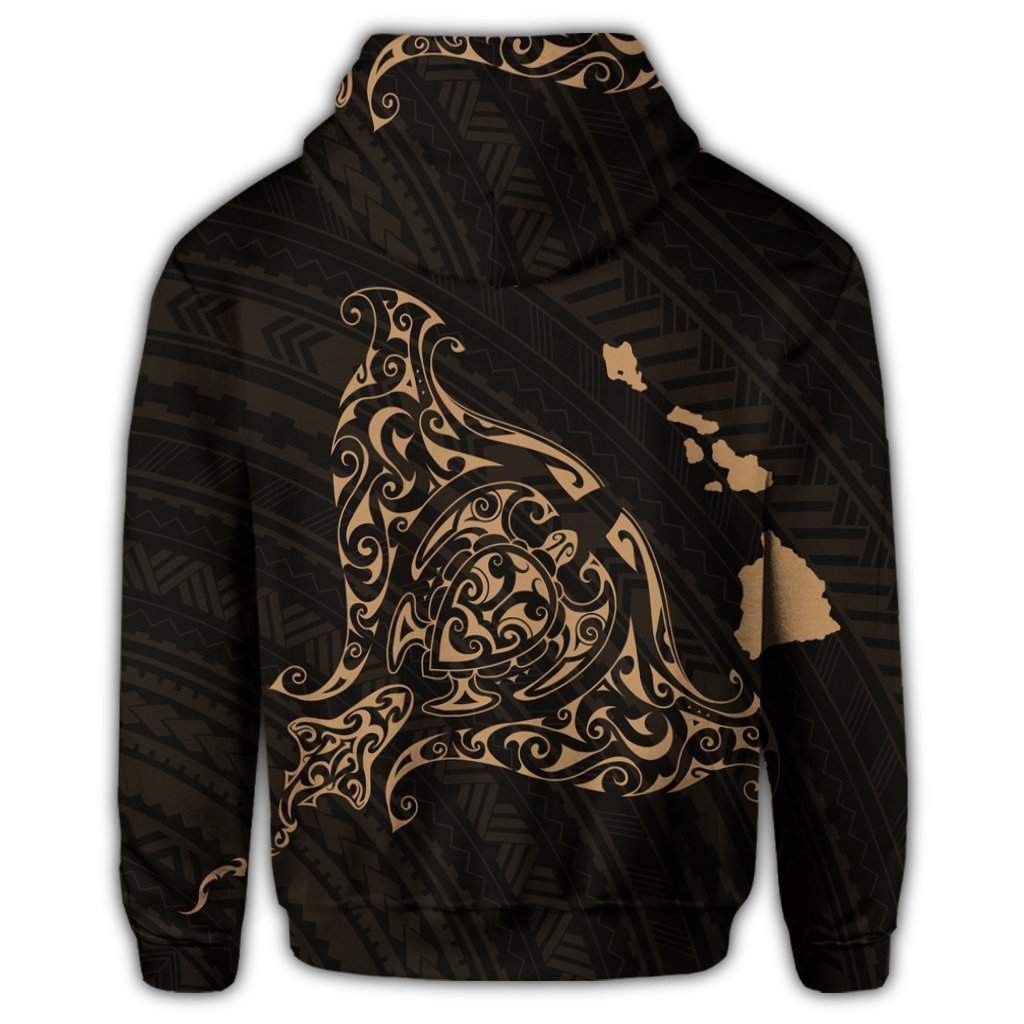 Hawaiian Map Manta Ray Gold Polynesian Hoodie - Polynesian Pride