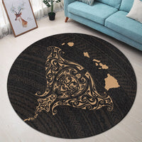 Hawaiian Map Manta Ray Gold Polynesian Round Carpet - AH - Polynesian Pride