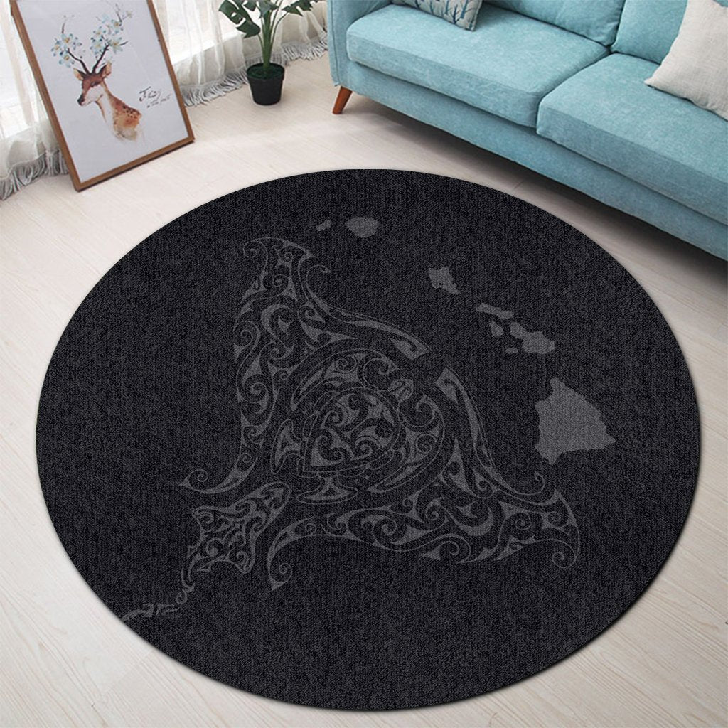Hawaiian Map Manta Ray Gray Polynesian Round Carpet - AH - Polynesian Pride