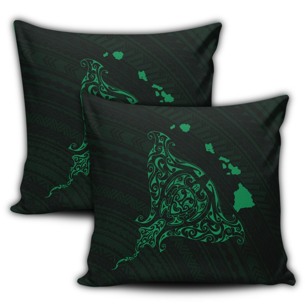 Hawaiian Map Manta Ray Green Polynesian Pillow Covers - AH - Polynesian Pride