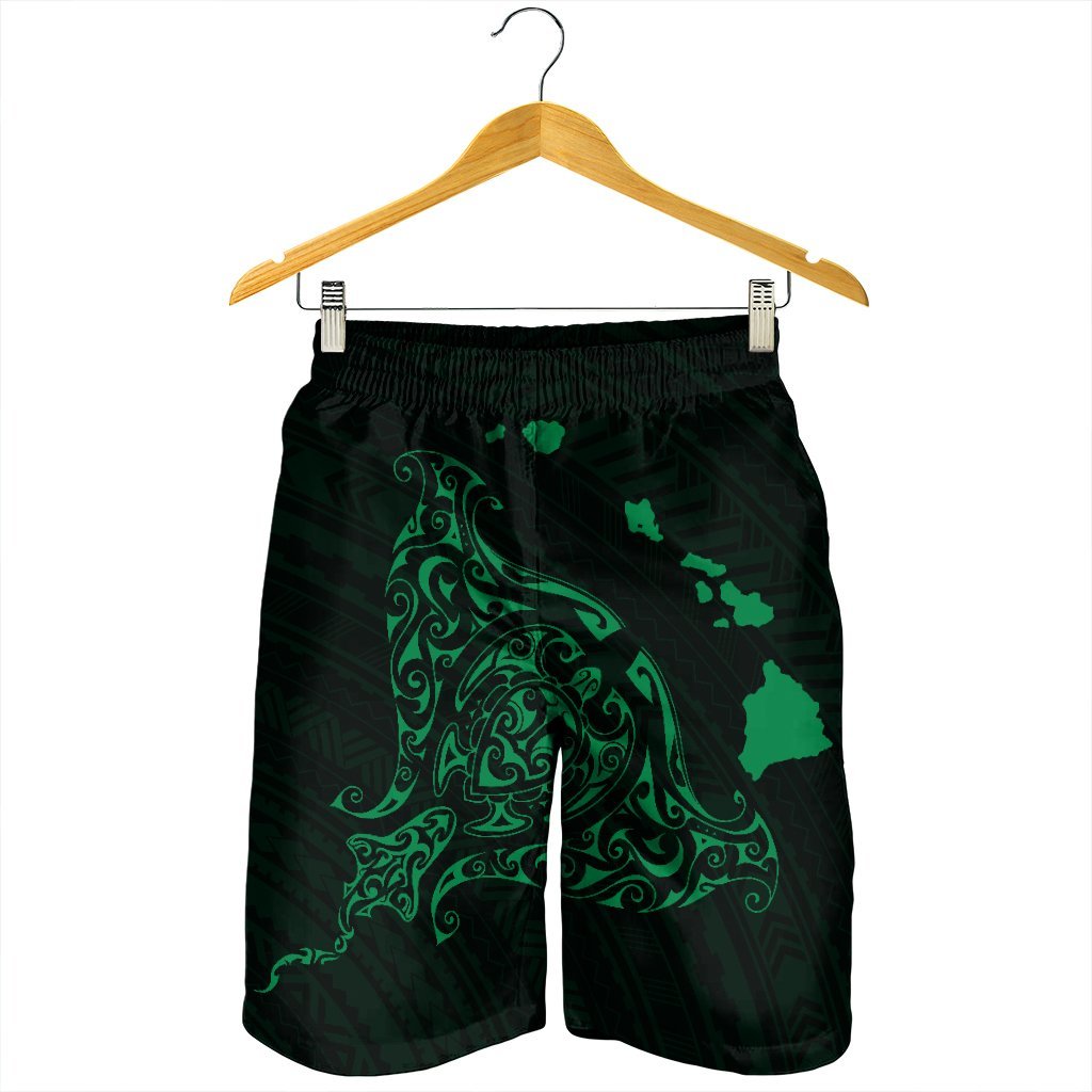 Hawaiian Map Manta Ray Green Polynesian Men's Shorts - AH - Polynesian Pride