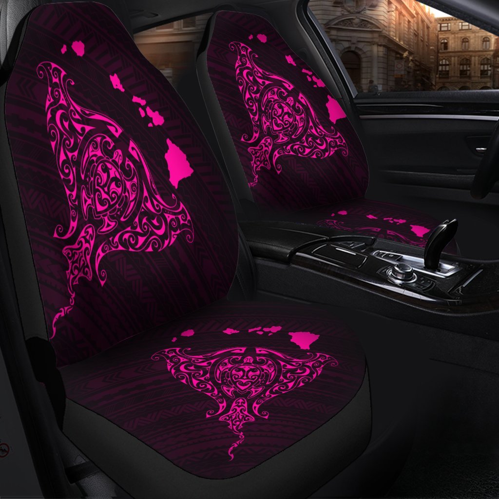Hawaiian Map Manta Ray Pink Polynesian Car Seat Covers - AH - Polynesian Pride