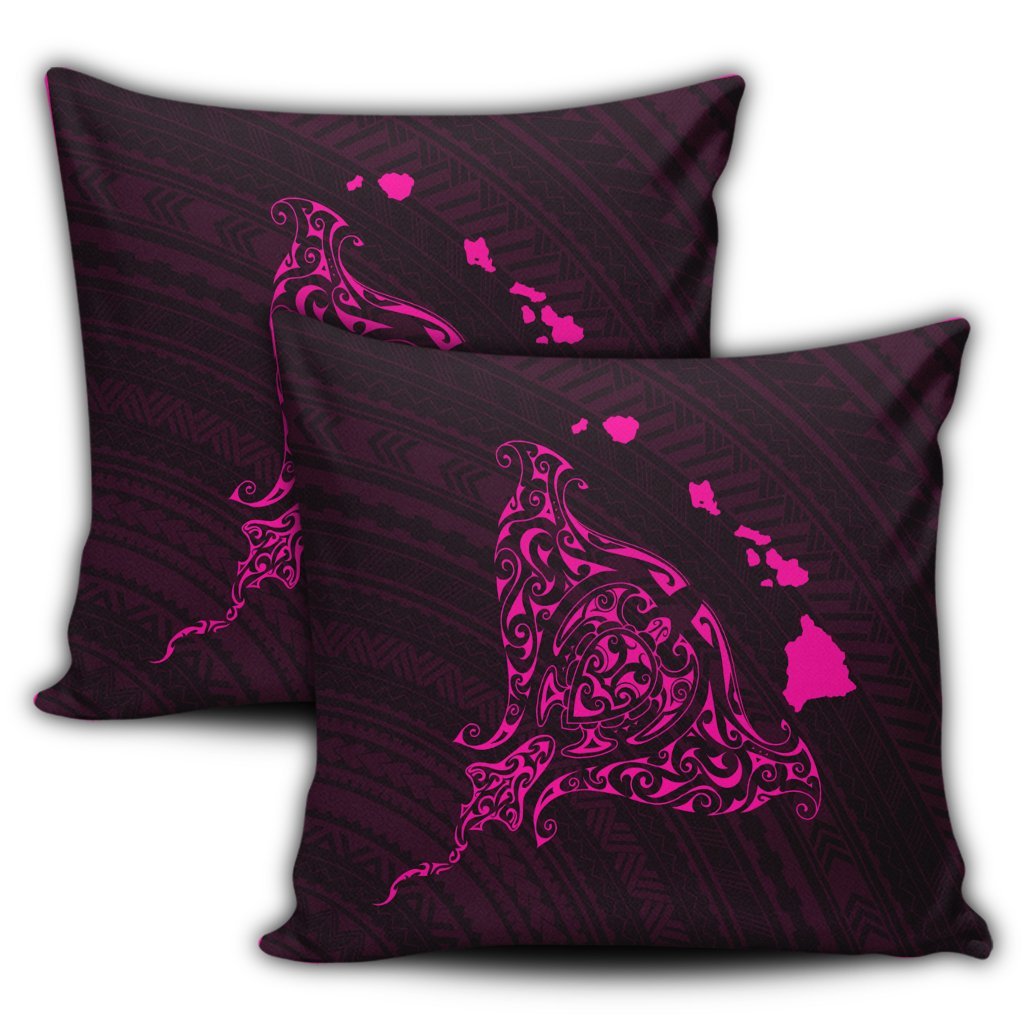 Hawaiian Map Manta Ray Pink Polynesian Pillow Covers - AH - Polynesian Pride