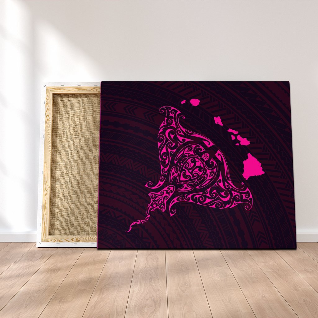 Hawaiian Map Manta Ray Pink Polynesian Canvas - AH Canvas Poly-cotton - Polynesian Pride