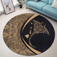 Hawaiian Map Manta Ray Polynesian Round Carpet - Gold - AH - Polynesian Pride