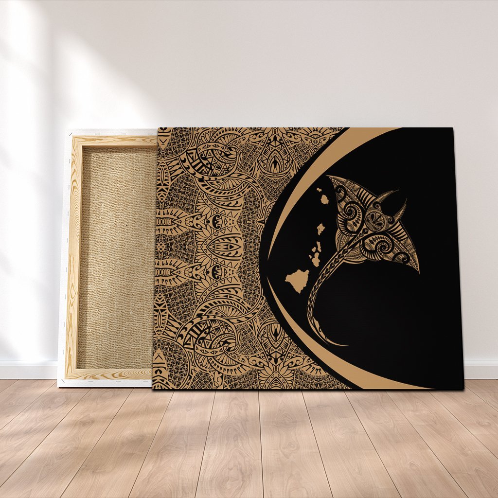 Hawaiian Map Manta Ray Polynesian Canvas - Gold - AH Canvas Poly-cotton - Polynesian Pride
