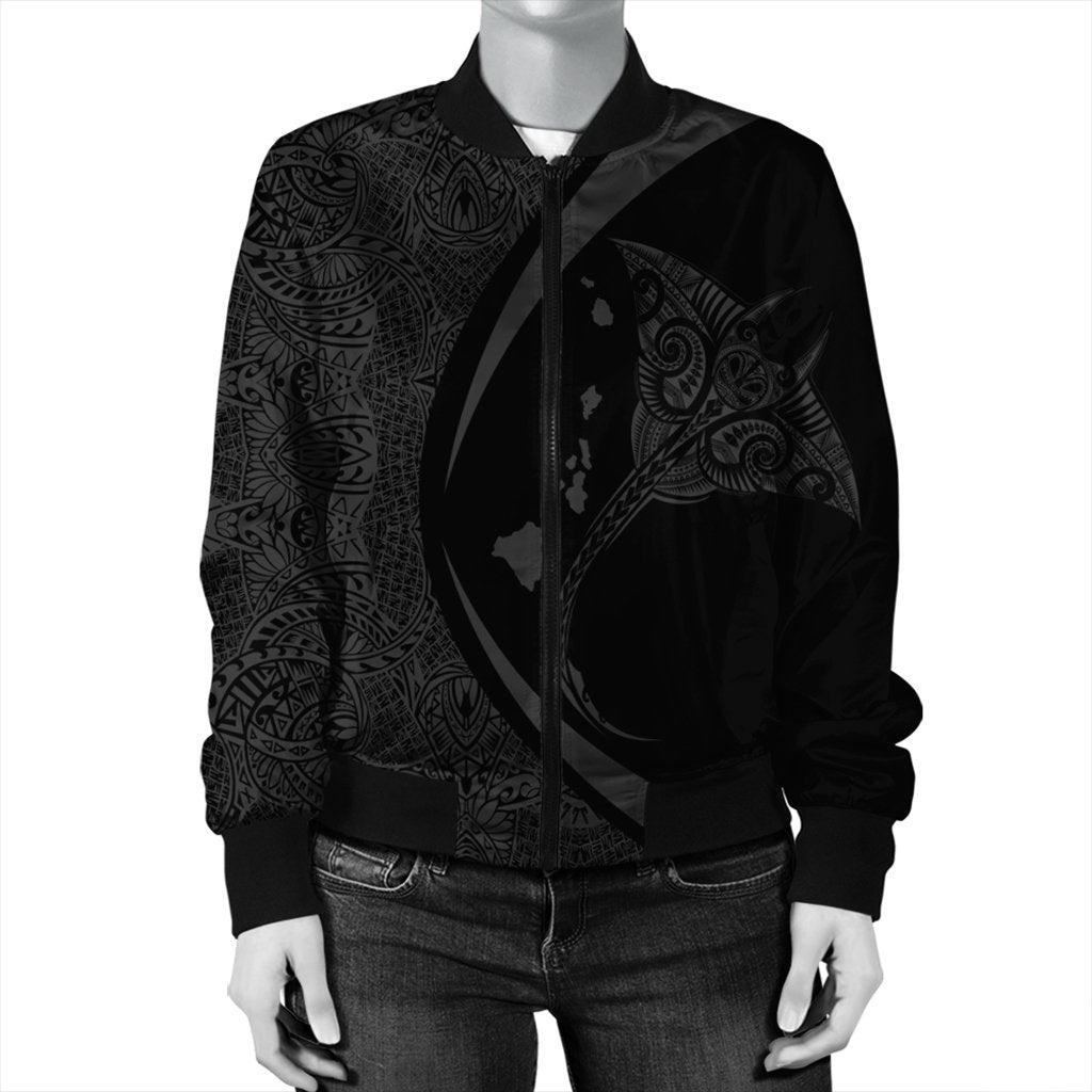 Hawaiian Map Manta Ray Polynesian Bomber Jacket - Gray - Circle Style - AH - Polynesian Pride
