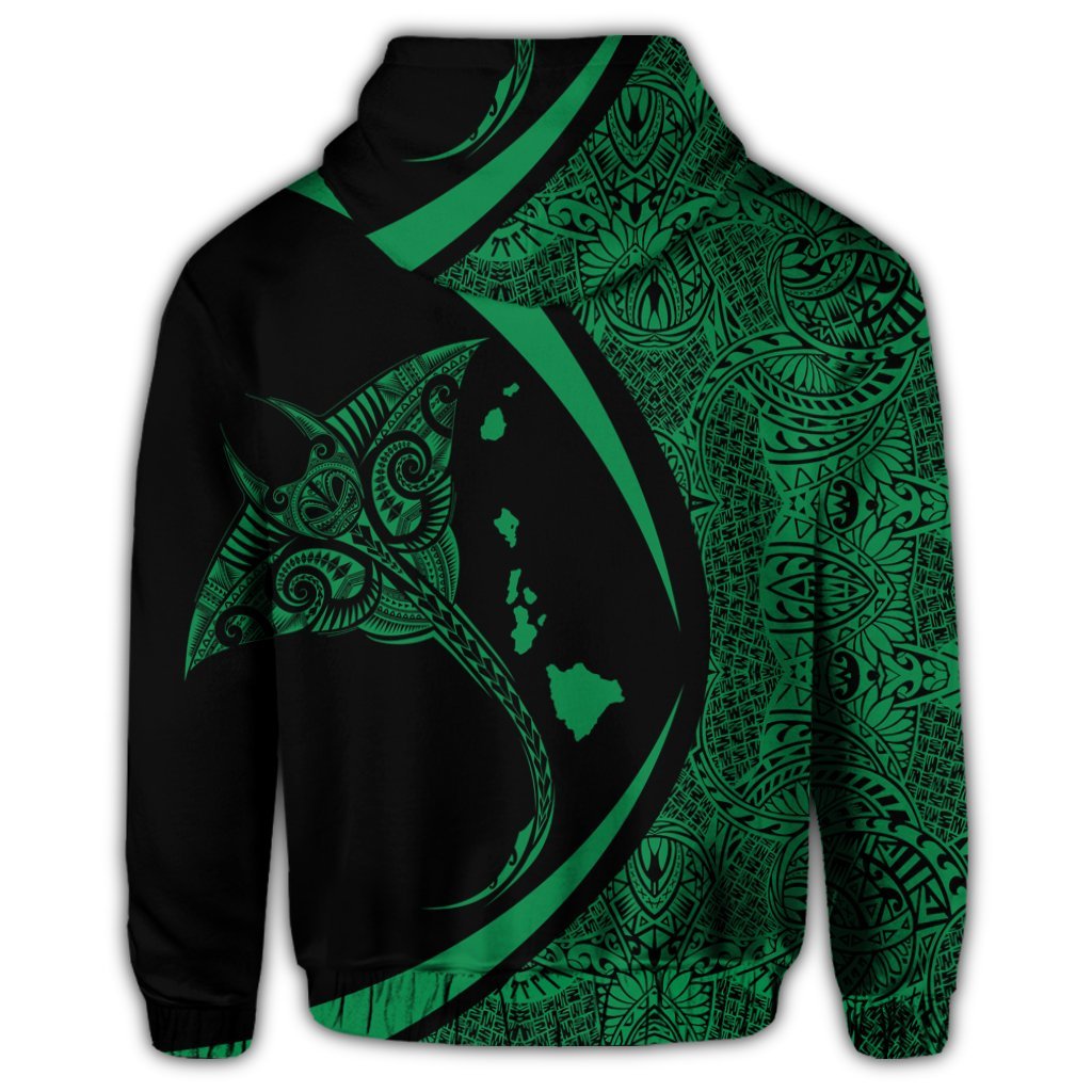 Hawaiian Map Manta Ray Polynesian Zip Hoodie Green Circle Style - Polynesian Pride