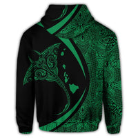 Hawaiian Map Manta Ray Polynesian Zip Hoodie Green Circle Style - Polynesian Pride