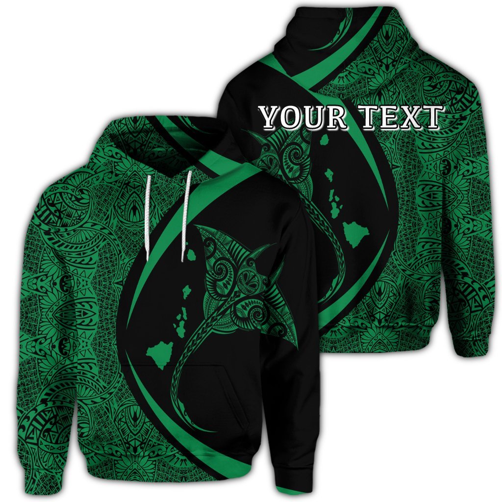 Custom Hawaiian Map Manta Ray Polynesian Hoodie Green Circle Style Unisex Art - Polynesian Pride