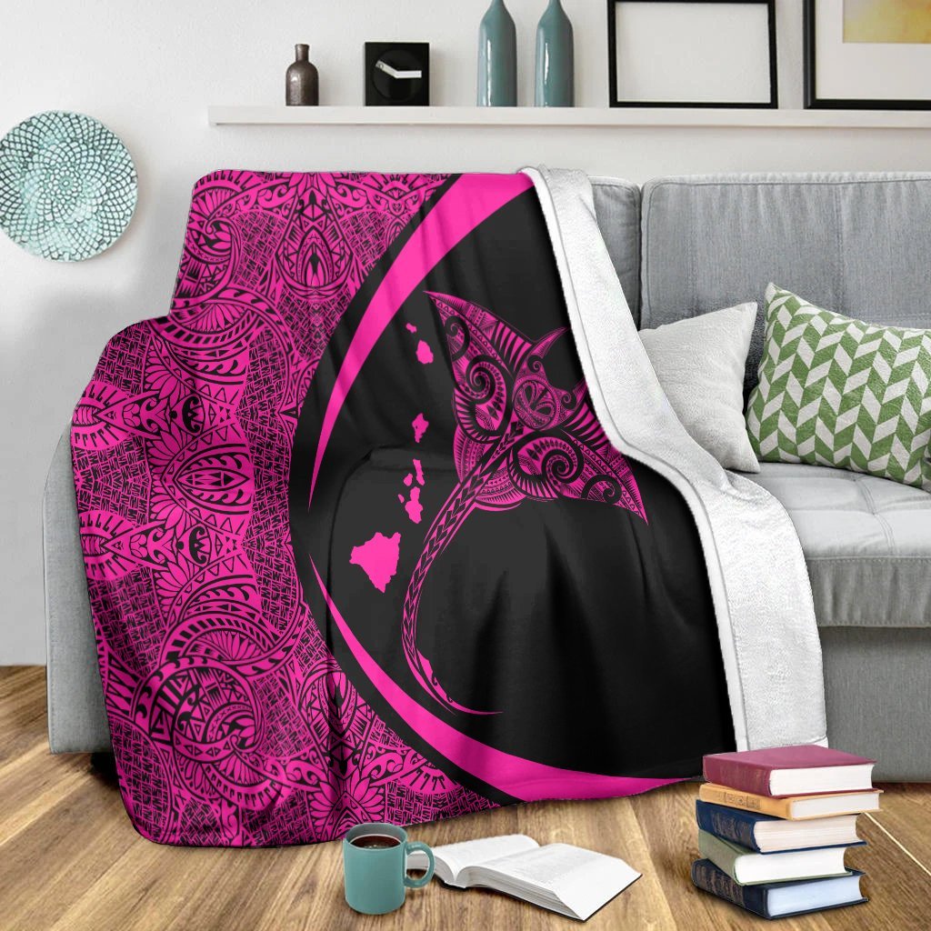 Hawaiian Map Manta Ray Polynesian Premium Blankets - Pink - AH - Polynesian Pride
