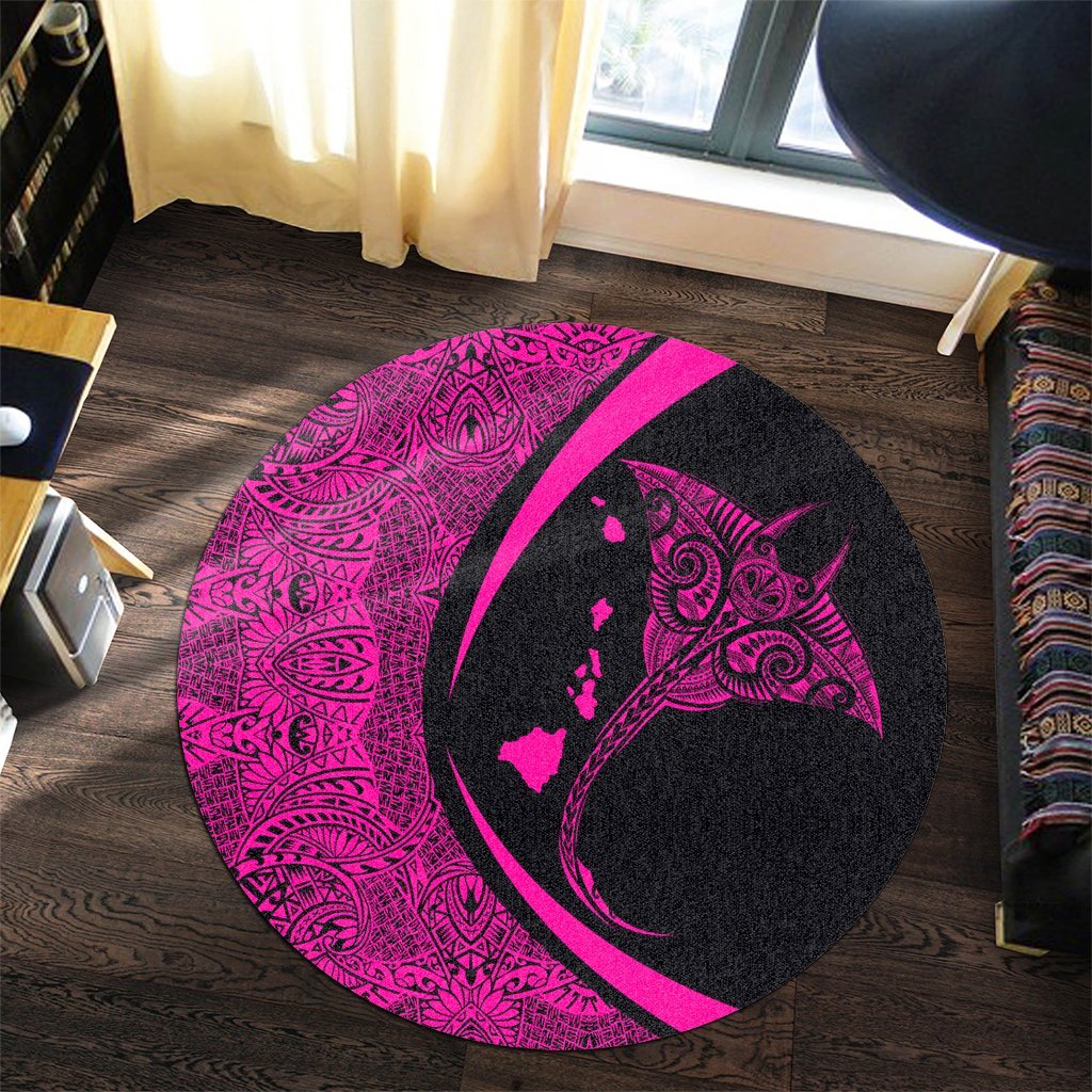 Hawaiian Map Manta Ray Polynesian Round Carpet - Pink - AH - Polynesian Pride
