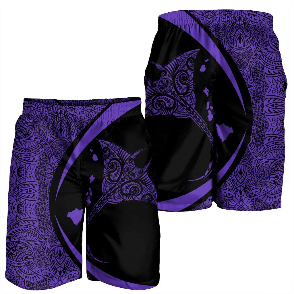 Hawaiian Map Manta Ray Polynesian Men's Shorts - Purple - Circle Style - AH - Polynesian Pride