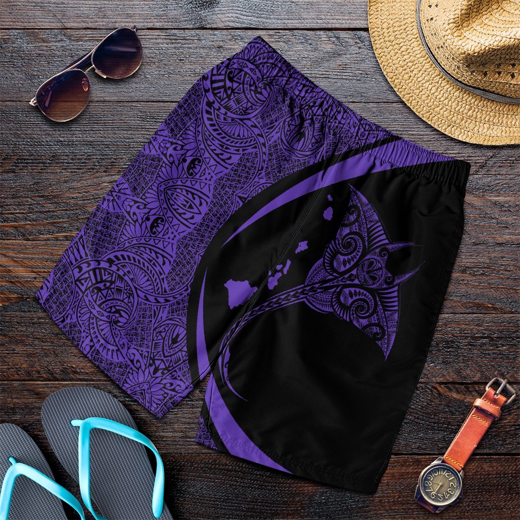 Hawaiian Map Manta Ray Polynesian Men's Shorts - Purple - Circle Style - AH Art - Polynesian Pride