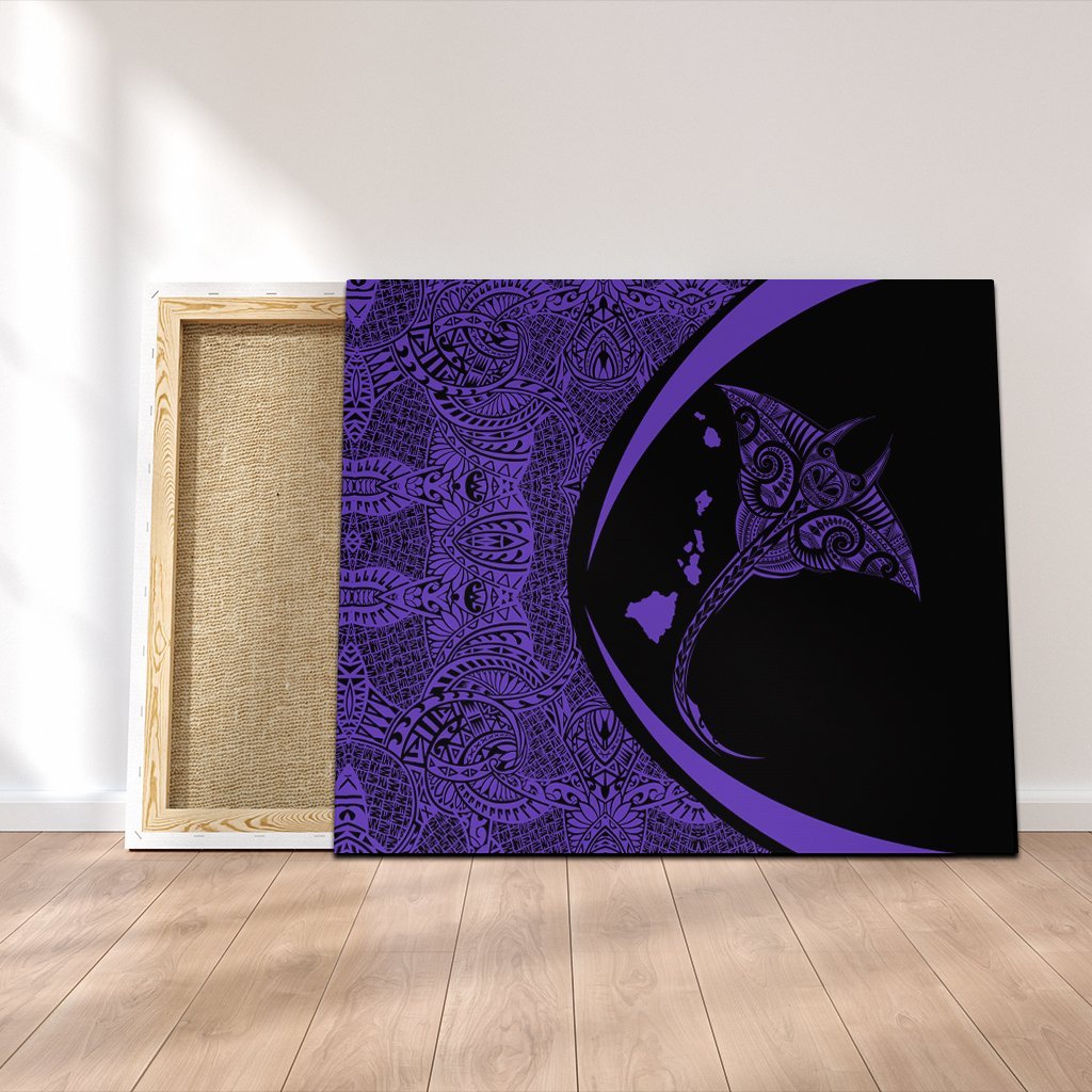 Hawaiian Map Manta Ray Polynesian Canvas - Purple - Circle Style - AH Canvas Poly-cotton - Polynesian Pride