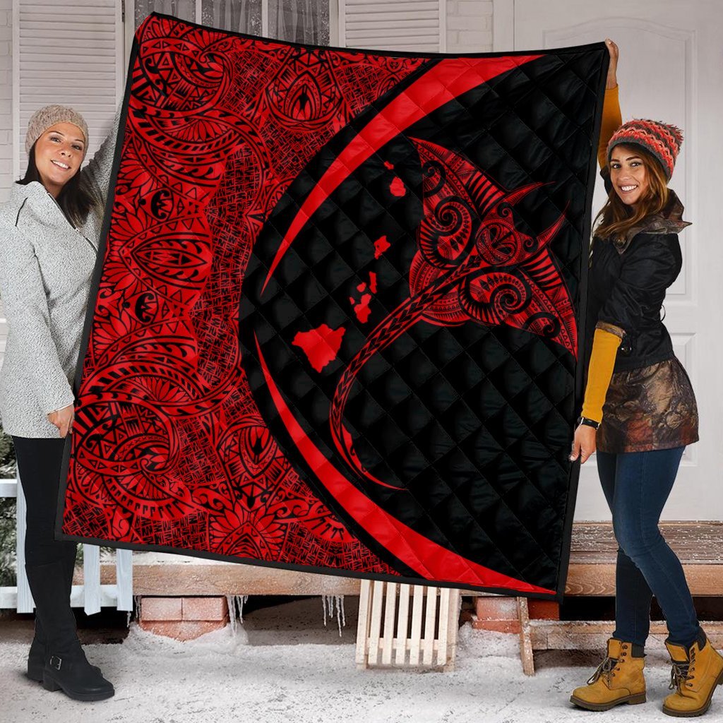 Hawaiian Map Manta Ray Polynesian Premium Quilts - Red - AH - Polynesian Pride