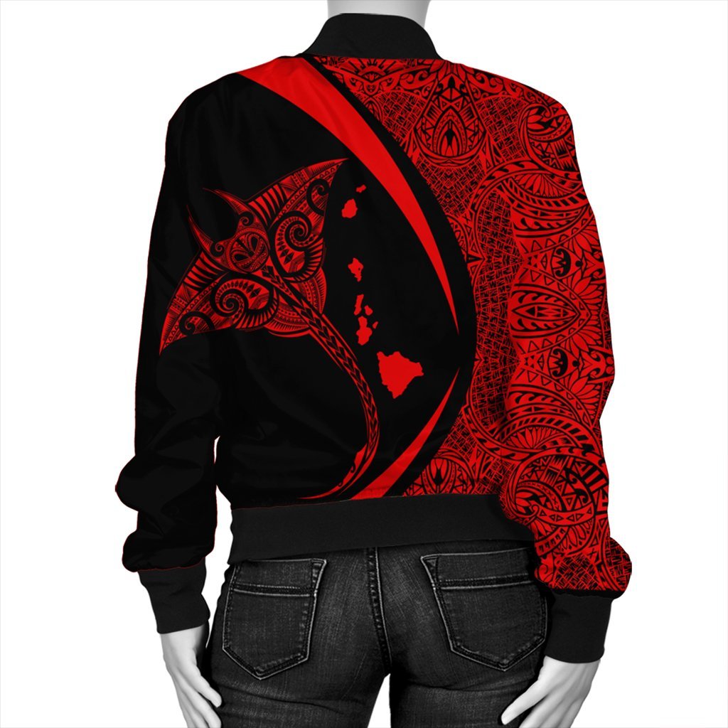 Hawaiian Map Manta Ray Polynesian Bomber Jacket - Red - AH - Polynesian Pride