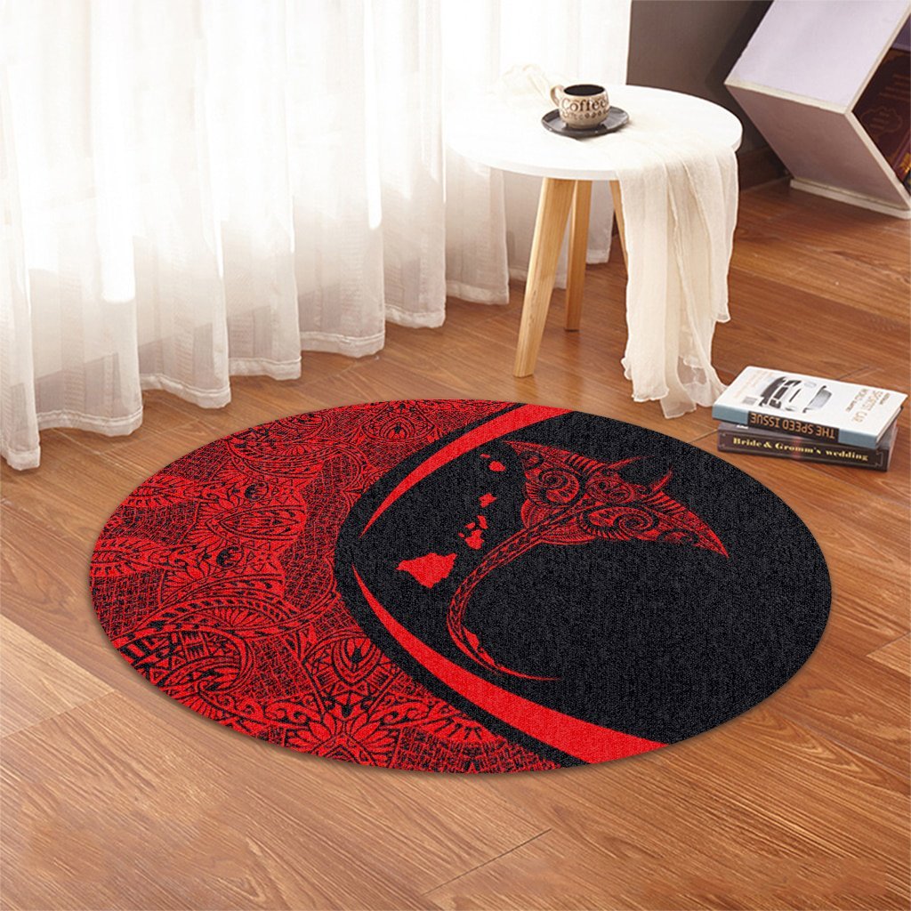 Hawaiian Map Manta Ray Polynesian Round Carpet - Red - AH - Polynesian Pride