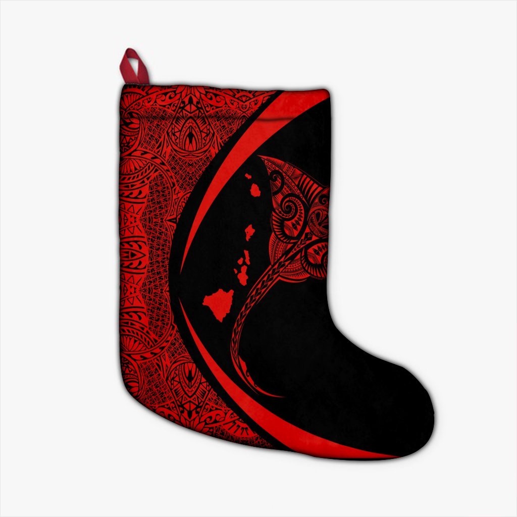 Hawaiian Map Manta Ray Polynesian Christmas Stocking - Red - AH Christmas Stocking 26 X 42 cm Black - Polynesian Pride