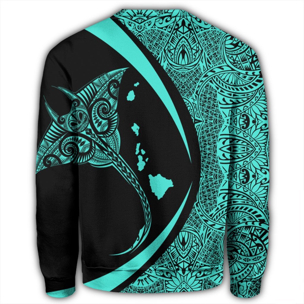 Hawaiian Map Manta Ray Polynesian Sweatshirt - Turquoise - Circle Style - AH - Polynesian Pride