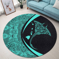 Hawaiian Map Manta Ray Polynesian Round Carpet - Turquoise - Circle Style - AH - Polynesian Pride