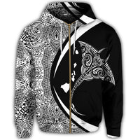 Hawaiian Map Manta Ray Polynesian Zip Hoodie White Circle Style - Polynesian Pride