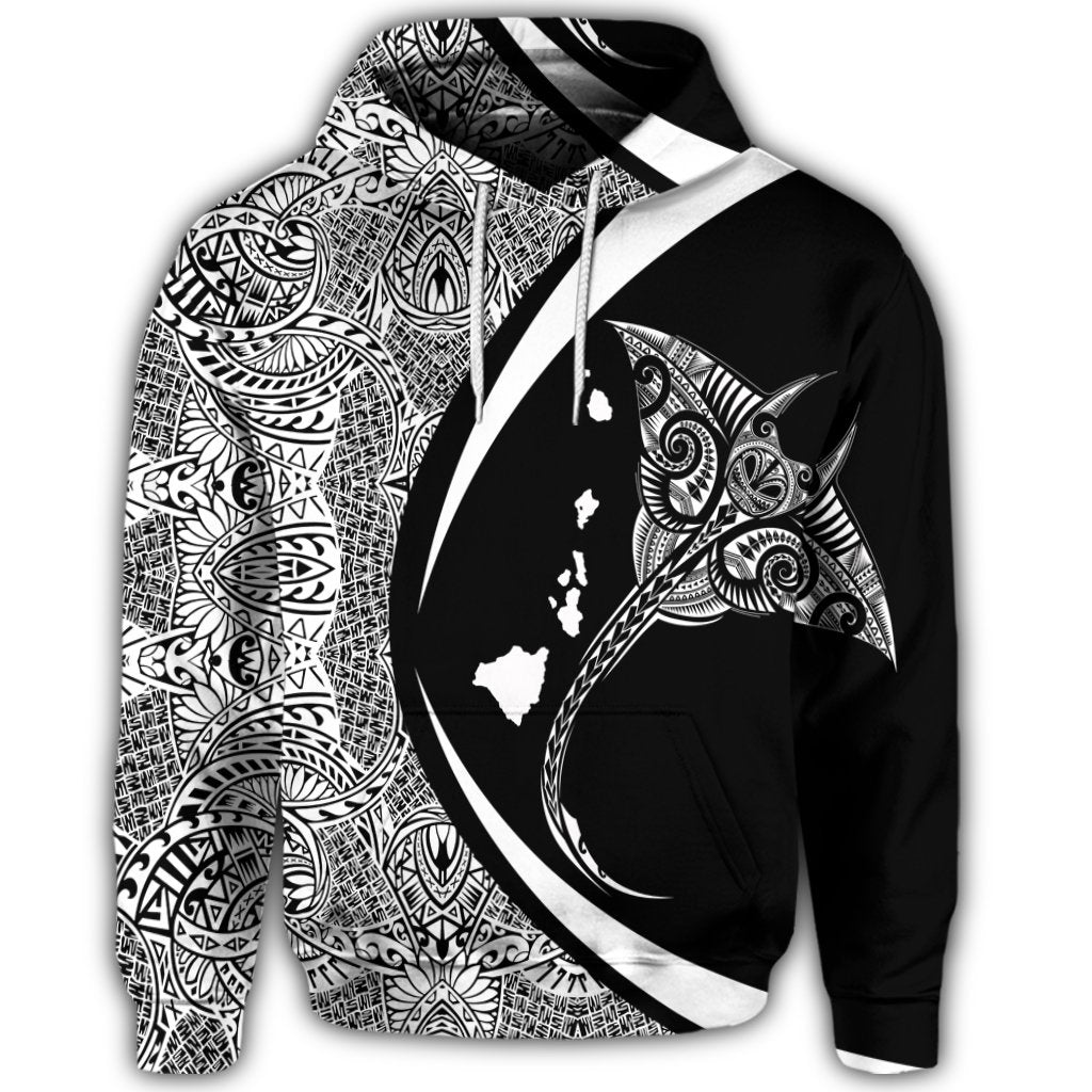 Hawaiian Map Manta Ray Polynesian Hoodie White Circle Style - Polynesian Pride