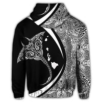 Hawaiian Map Manta Ray Polynesian Zip Hoodie White Circle Style - Polynesian Pride