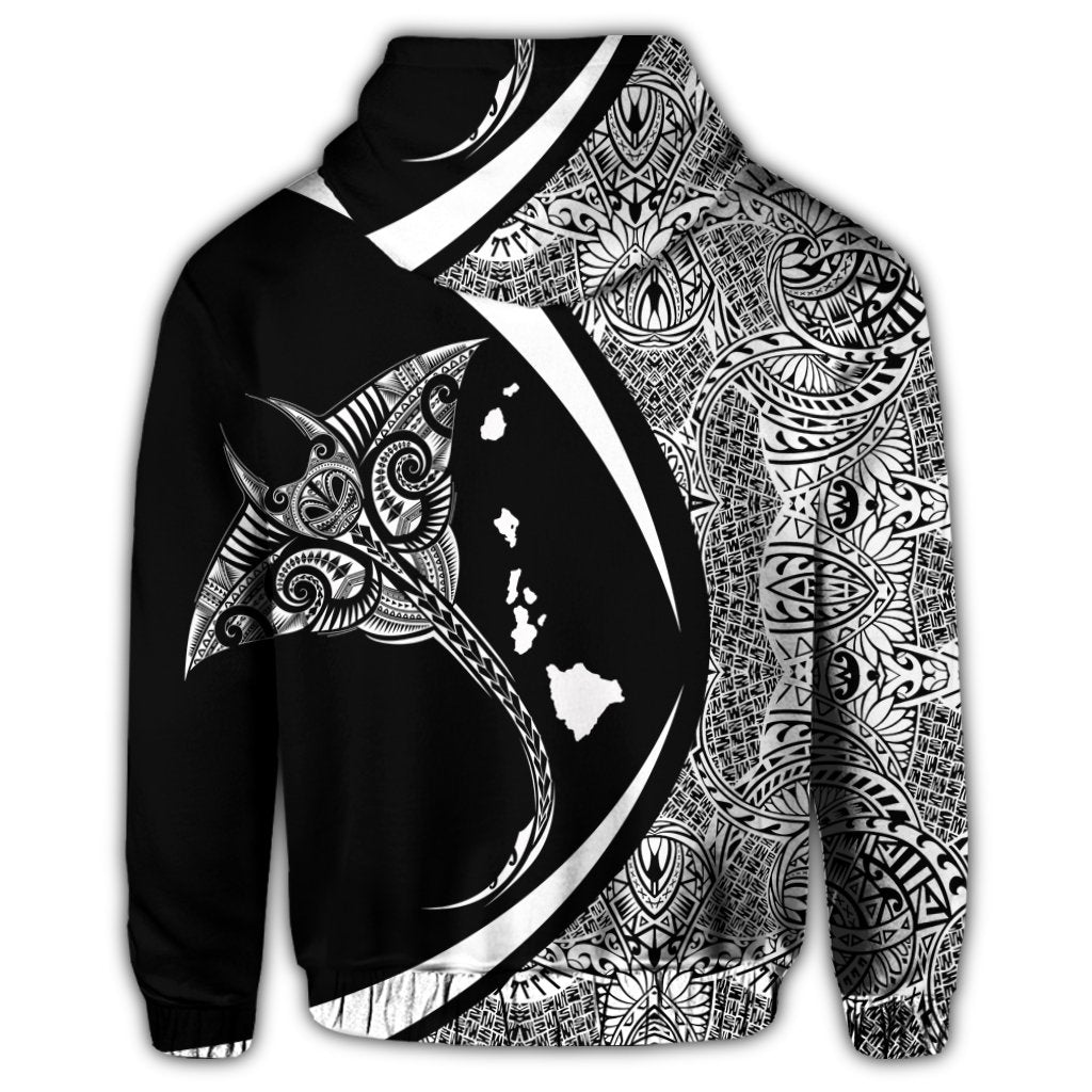 Hawaiian Map Manta Ray Polynesian Hoodie White Circle Style - Polynesian Pride