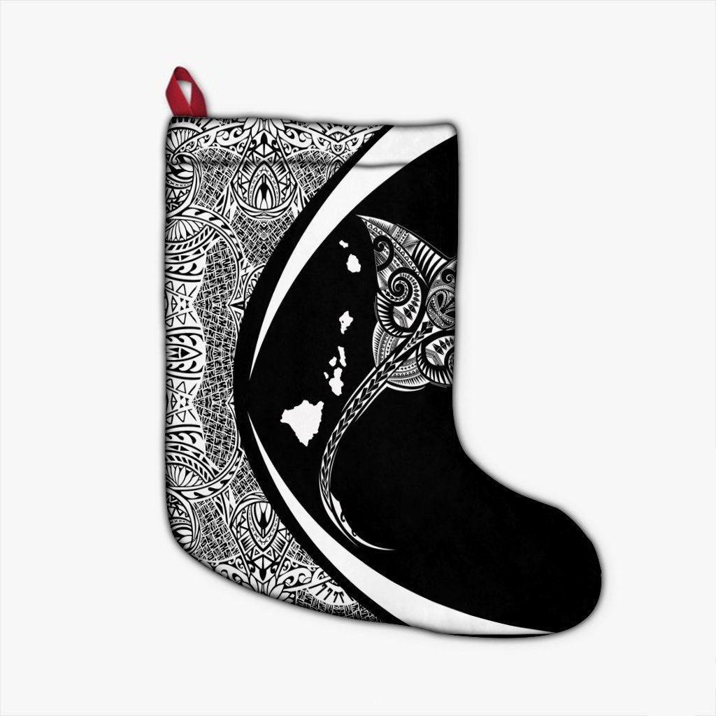 Hawaiian Map Manta Ray Polynesian Christmas Stocking - White - Circle Style - AH Christmas Stocking 26 X 42 cm Black - Polynesian Pride