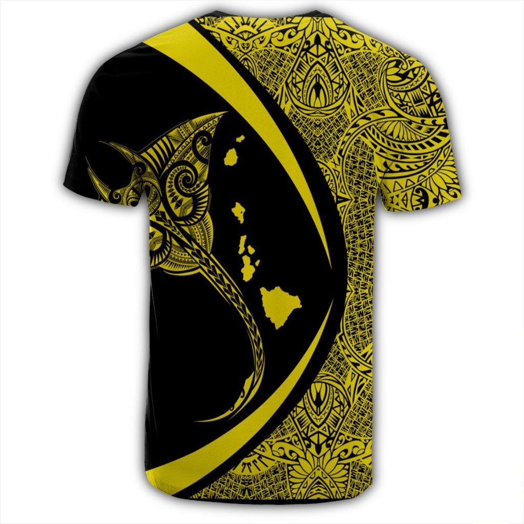 Hawaiian Map Manta Ray Polynesian T Shirt Yellow Circle Style - Polynesian Pride
