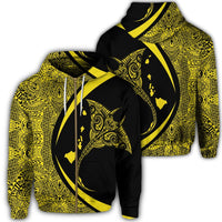 Hawaiian Map Manta Ray Polynesian Zip Hoodie Yellow Circle Style Unisex Art - Polynesian Pride