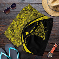 Hawaiian Map Manta Ray Polynesian Men's Shorts - Yellow - Circle Style - AH Art - Polynesian Pride
