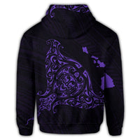 Hawaiian Map Manta Ray Purple Polynesian Hoodie - Polynesian Pride