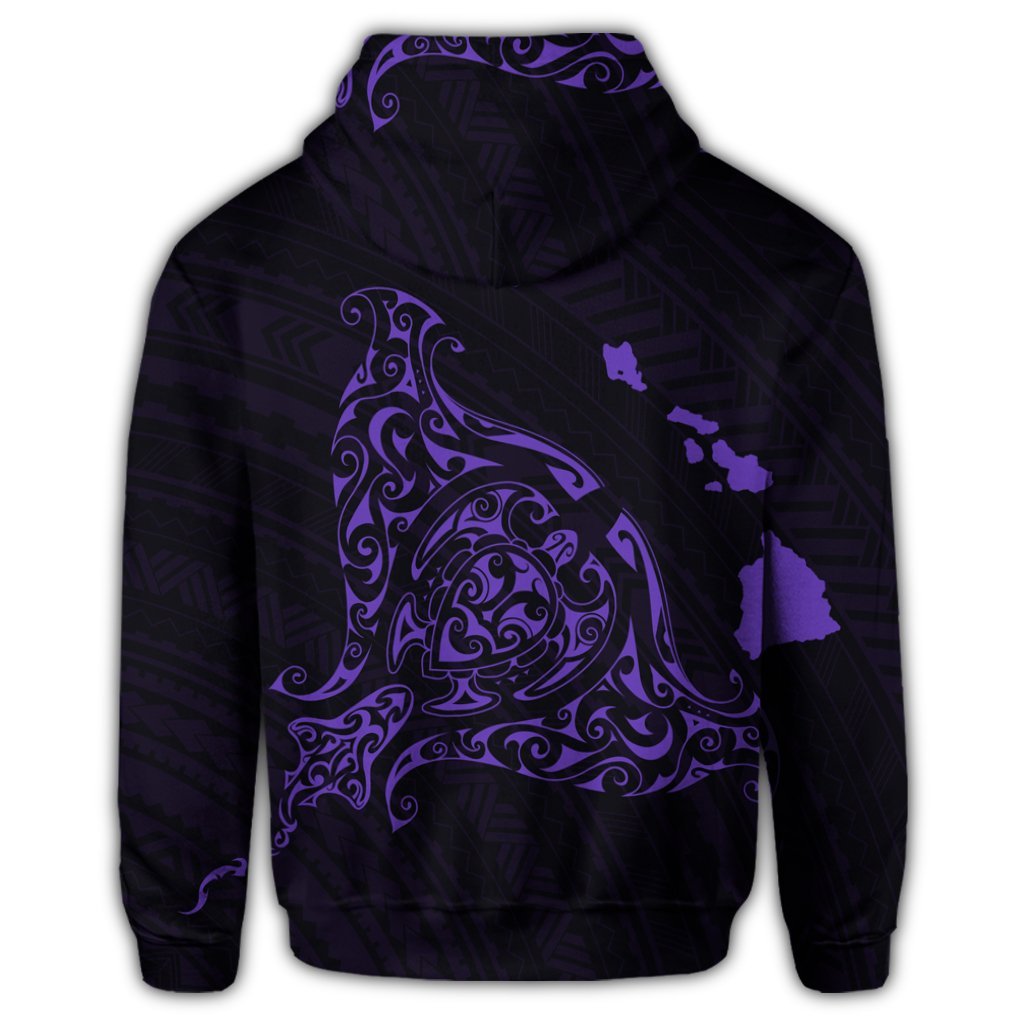 Hawaiian Map Manta Ray Purple Polynesian Zip Hoodie - Polynesian Pride