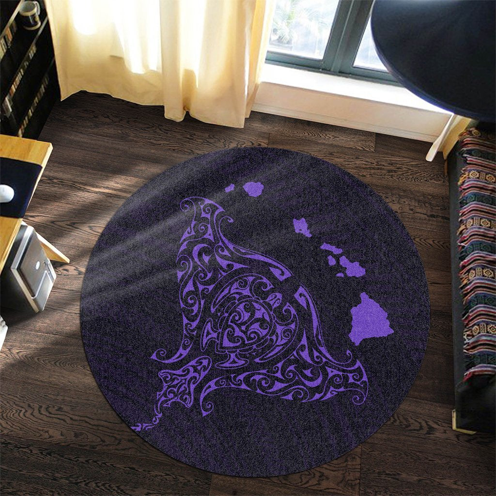 Hawaiian Map Manta Ray Purple Polynesian Round Carpet - AH - Polynesian Pride