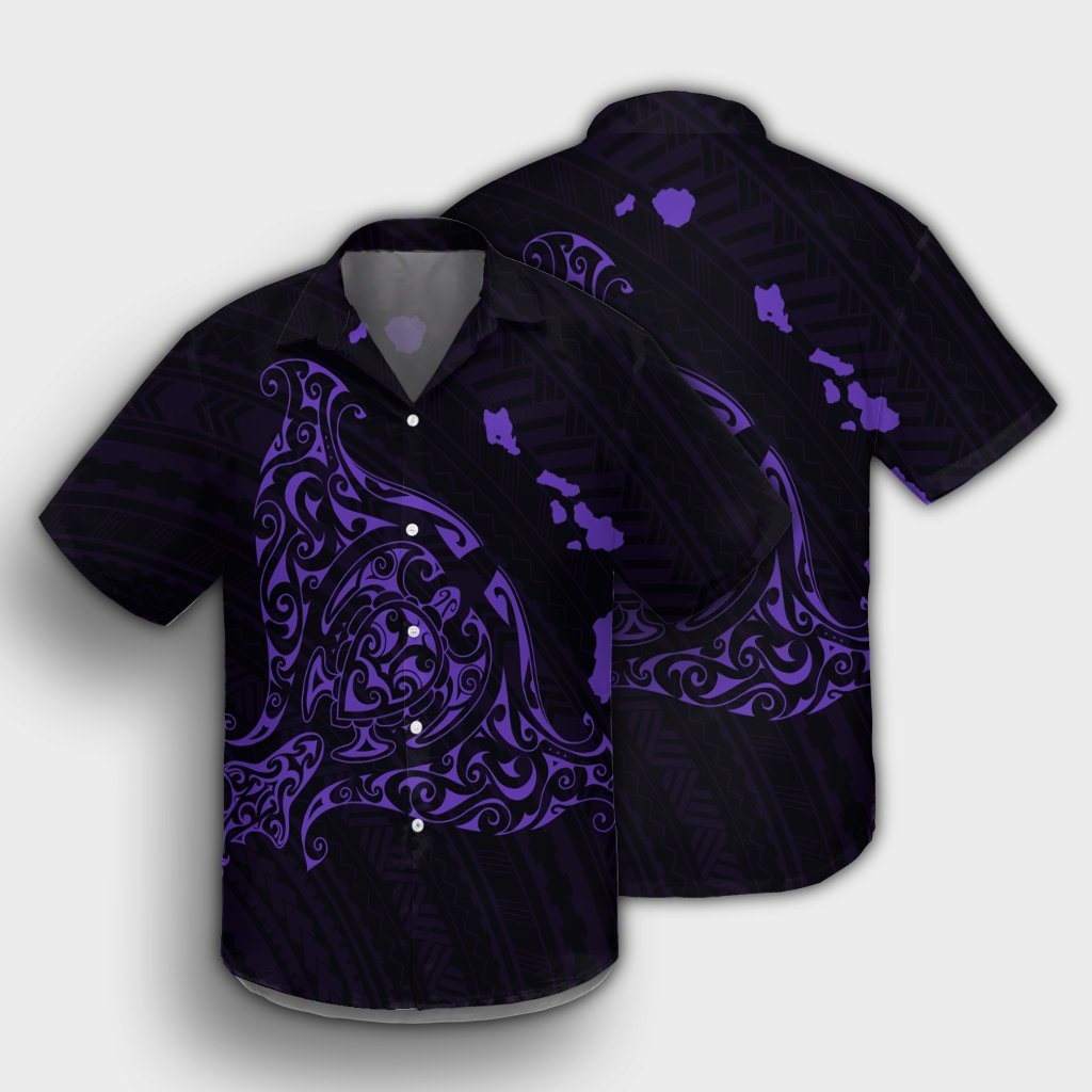 Hawaiian Map Manta Ray Purple Polynesian Hawaiian Shirt - AH - Polynesian Pride