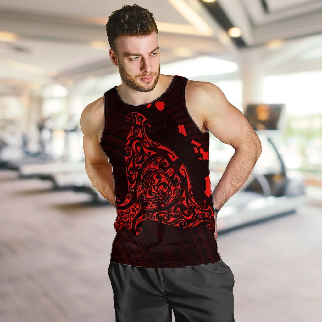 Hawaiian Map Manta Ray Red Polynesian Tank Top - AH - Polynesian Pride