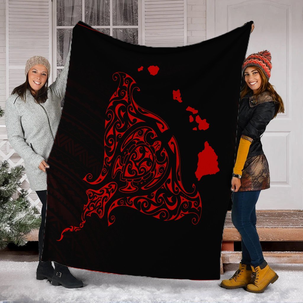 Hawaiian Map Manta Ray Red Polynesian Premium Blankets - AH - Polynesian Pride